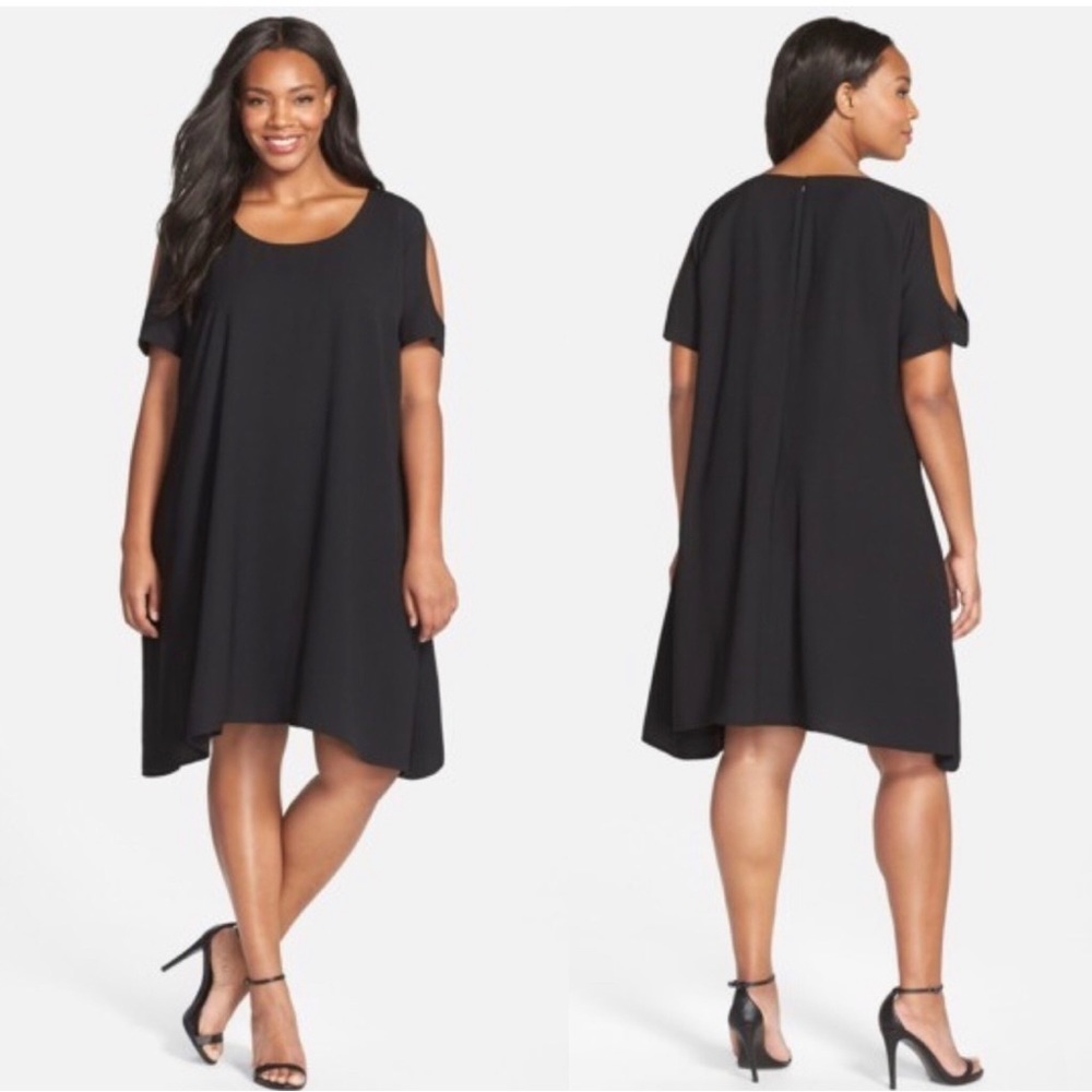 NWT Sejour black cold shoulder swing dress w/pockets PLUS SZ 16W - Picture 1 of 7